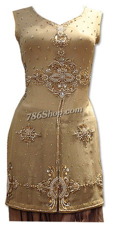  Golden Crinkle Chiffon Suit | Pakistani Dresses in USA- Image 1