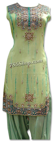  Light Green Crinkle Chiffon Suit | Pakistani Dresses in USA- Image 1