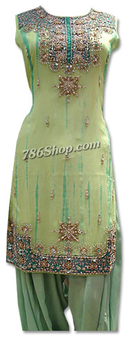  Light Green Crinkle Chiffon Suit | Pakistani Dresses in USA- Image 1