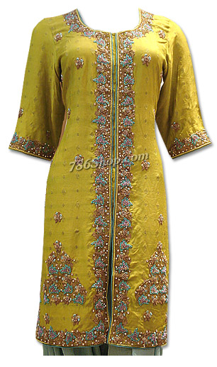  Parrot Green/Turquoise Chiffon Suit | Pakistani Dresses in USA- Image 1