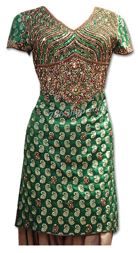  Dark Green/Brown Jamawar Zarri Suit | Pakistani Dresses in USA- Image 1