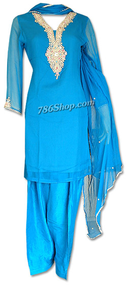  Turquoise Crinkle Chiffon Suit | Pakistani Dresses in USA- Image 1