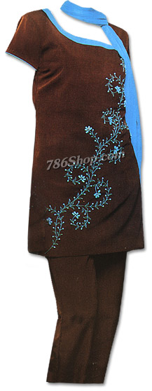  Dark Brown Georgette Trouser Suit | Pakistani Dresses in USA- Image 1