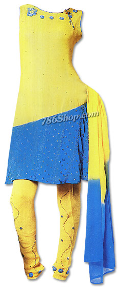  Yellow/Turquoise Chiffon Suit | Pakistani Dresses in USA- Image 1