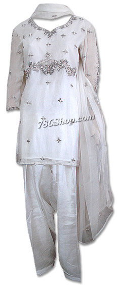  White Crinkle Chiffon Suit | Pakistani Dresses in USA- Image 1