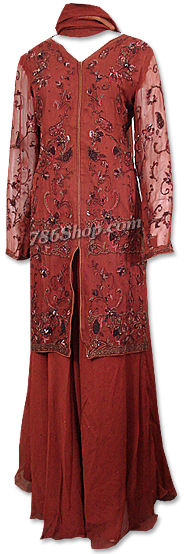  Brown Chiffon Lehnga | Pakistani Wedding Dresses USA- Image 1