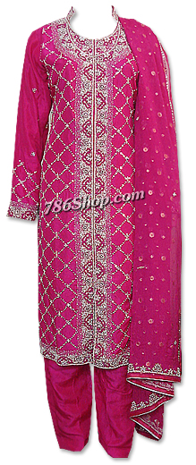  Hot Pink Crinkle Chiffon Suit | Pakistani Dresses in USA- Image 1