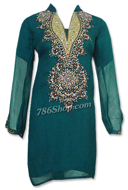  Green Chiffon Suit  | Pakistani Dresses in USA- Image 1