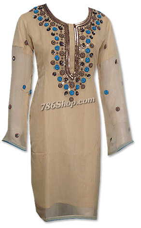  Beige Chiffon Suit | Pakistani Dresses in USA- Image 1