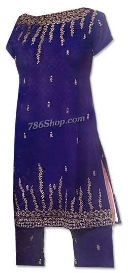 Navy Blue Chiffon Trouser Suit | Pakistani Dresses in USA- Image 1