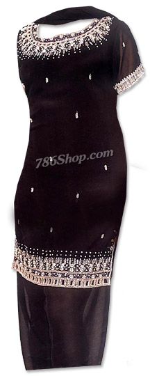  Black Chiffon Trouser Suit | Pakistani Dresses in USA- Image 1