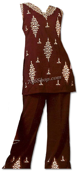  Dark Brown Georgette Trouser Suit | Pakistani Dresses in USA- Image 1