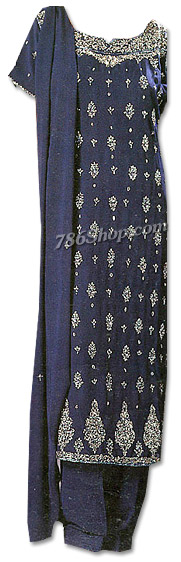  Navy Blue Chiffon Suit | Pakistani Dresses in USA- Image 1