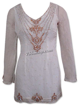  White Crinkle Chiffon Suit | Pakistani Dresses in USA- Image 1