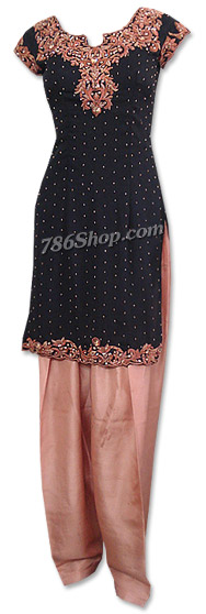 Black/Brown Crinkle Chiffon Suit | Pakistani Dresses in USA- Image 1