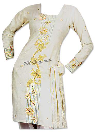  Off-White/Mustard Georgette Suit | Pakistani Dresses in USA- Image 1