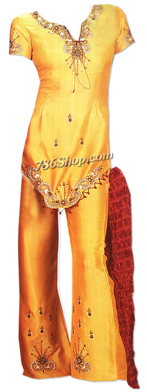  Golden Georgette Trouser Suit | Pakistani Dresses in USA- Image 1