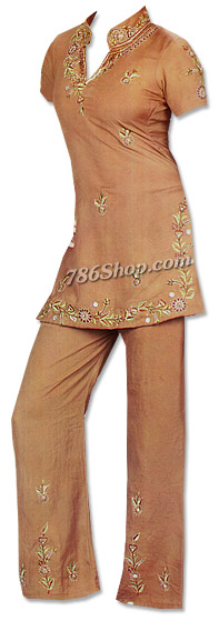  Light Brown Georgette Trouser Suit | Pakistani Dresses in USA- Image 1