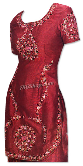  Maroon Silk Trouser Suit | Pakistani Dresses in USA- Image 1