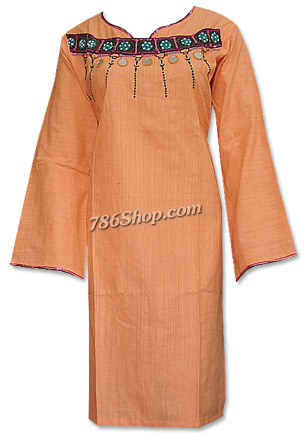  Peach Cotton Khaddar Suit | Pakistani Dresses in USA- Image 1