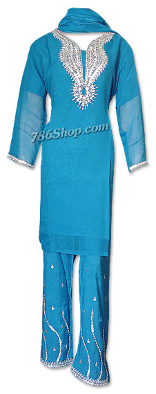  Turquoise Chiffon Suit | Pakistani Dresses in USA- Image 1