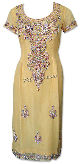  Yellow Crinkle Chiffon Suit | Pakistani Dresses in USA- Image 1