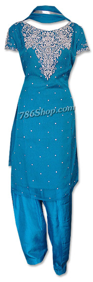  Turquoise Crinkle Chiffon Suit | Pakistani Dresses in USA- Image 1