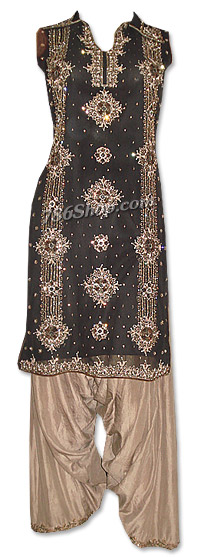  Black/Brown Crinkle Chiffon Suit | Pakistani Dresses in USA- Image 1