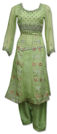  Pistachio Green Crinkle Chiffon Suit  | Pakistani Dresses in USA- Image 1