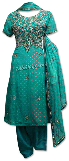  Sea Green Chiffon Jamawar Suit | Pakistani Dresses in USA- Image 1