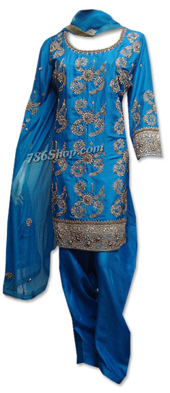  Blue Silk Suit | Pakistani Dresses in USA- Image 1