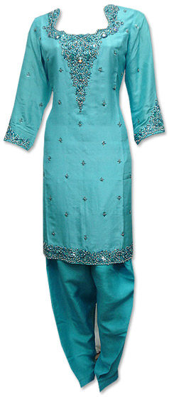  Turquoise Silk Suit | Pakistani Dresses in USA- Image 1