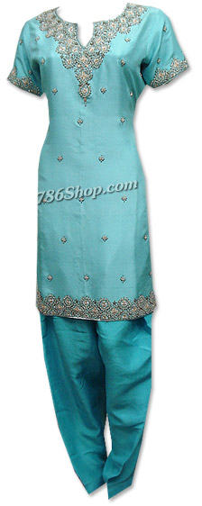  Turquoise Crinkle Chiffon Suit  | Pakistani Dresses in USA- Image 1