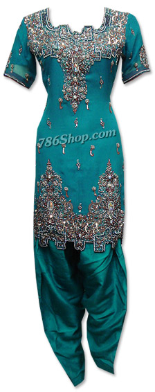  Green Crinkle Chiffon Suit | Pakistani Dresses in USA- Image 1