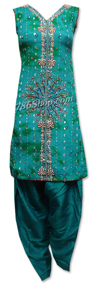  Green/Blue Crinkle Chiffon Suit | Pakistani Dresses in USA- Image 1