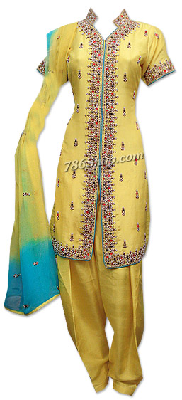  Yellow Crinkle Chiffon Suit  | Pakistani Dresses in USA- Image 1