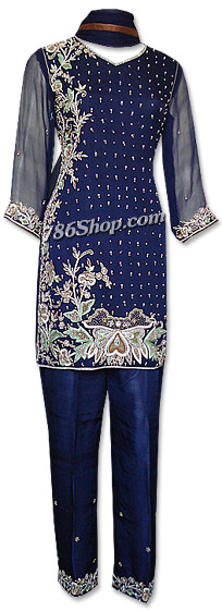  Navy Blue Crinkle Chiffon Suit | Pakistani Dresses in USA- Image 1