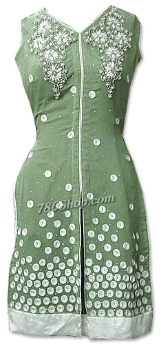  Green Crinkle Chiffon Suit | Pakistani Dresses in USA- Image 1