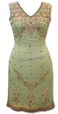  Light Green Crinkle Chiffon Suit  | Pakistani Dresses in USA- Image 1