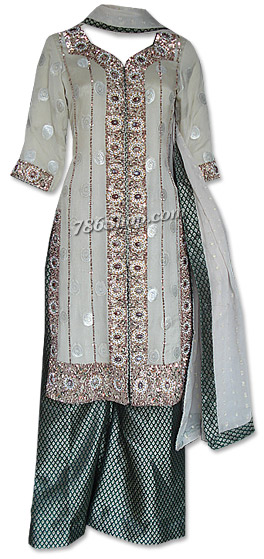  Light Golden/Green Jamawar Chiffon Suit | Pakistani Dresses in USA- Image 1