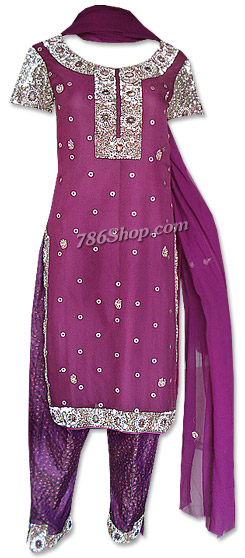  Magenta Crinkle Chiffon Suit   | Pakistani Dresses in USA- Image 1