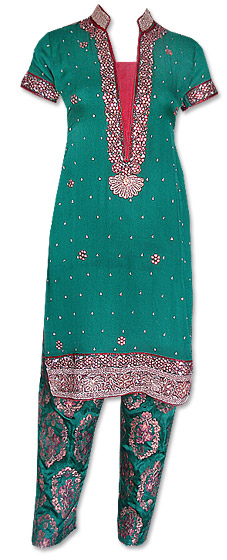  Sea Green Jamawar Chiffon Suit  | Pakistani Dresses in USA- Image 1