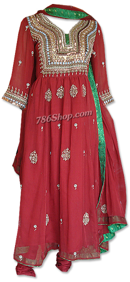  Red Crinkle Chiffon Suit  | Pakistani Dresses in USA- Image 1