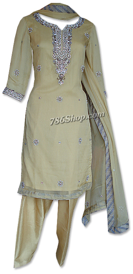  Fawn Crinkle Chiffon Suit | Pakistani Dresses in USA- Image 1