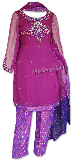  Magenta Crinkle Chiffon Suit | Pakistani Dresses in USA- Image 1