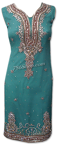  Sea Green Crinkle Chiffon Suit  | Pakistani Dresses in USA- Image 1