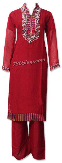  Red Chiffon Suit | Pakistani Dresses in USA- Image 1