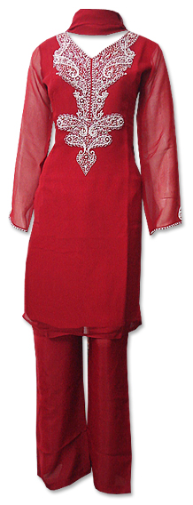  Red Chiffon Suit | Pakistani Dresses in USA- Image 1