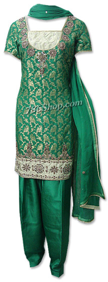  Green Jamawar Zarri Suit | Pakistani Dresses in USA- Image 1