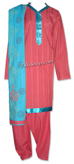  Tea Pink/Turquoise Khaddar Suit  | Pakistani Dresses in USA- Image 1